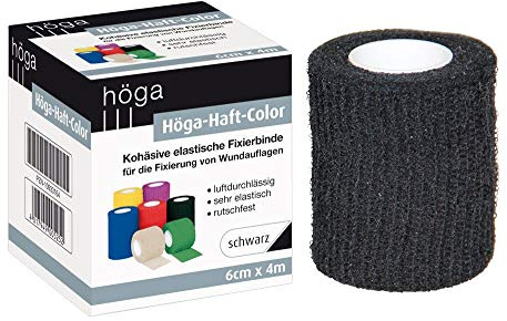 Höga-häfte färg svart 6 cm x 4 m töjd, kohäsive (självhäftande) elastisk fast binde, 2-pack (2 x 1 styck)