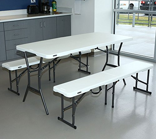 LIFETIME Kunststoff Bierzeltgarnitur 3-teilig | Klappbar & Wetterfest | 182x76 cm | Hochwertiges HDPE & Stahl | Belastbar bis 150 kg (Tisch) & 360 kg (Bank) | Perfekt für Garten, Camping & Partys