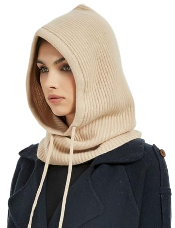 Prettystern Sciarpa con Cappuccio balaclava in 100% Cashmere Morbido Scaldacollo Loop con Cappuccio Caldo e Leggero per Donna e Uomo beige