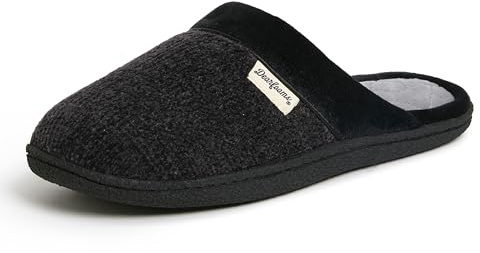 Dearfoams Women's Samantha Knit Closed Toe Scuff Slipper, Black, Medium