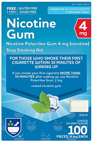 Rite Aid Nicotine Gum, Ice Mint Flavor, 4 mg - 100 Count | Quit Smoking Aid | Nicotine Replacement Gum | Stop Smoking Aids That Work | Chewing Gum to Help You Quit Smoking | Coated Nicotine Gum