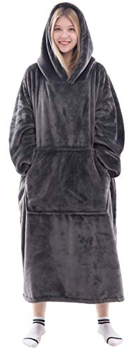 Waitu Wearable Blanket Snuggle Hoody Blanket for Adult and Child, Super Warm and Cozy Blanket Hoodie for Women and Men, Fleece Blanket with Sleeves and Giant Pocket - Dark Gray