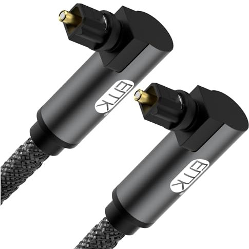 EMK Digital Optisches Kabel Toslink mit 360° & 90° Doppel-Winkelsteckern - 1.5m Schwarz, Doppelt Geschirmt für Heimkino Soundbar, TV, PS3, PS4
