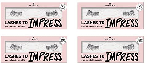essence LASHES TO IMPRESS - fake Wimpern, half lashes Nr.03, inklusive Wimpernkleber, künstliche Wimpern, Schwarz, 4er Pack