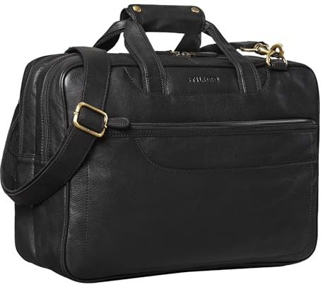 STILORD Astor Große Lehrertasche Leder für Herren Damen Vintage Aktentasche XL Businesstasche Umhängetasche für breite A4 Ordner Laptop Trolley Aufsteckbar Farbe:schwarz