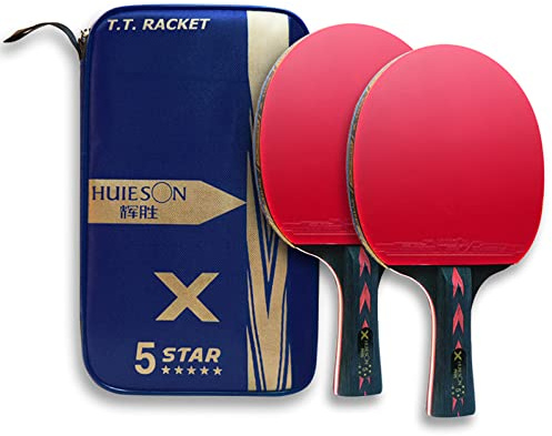 5 Star - Juego de 2 Raquetas de Ping Pong Profesionales con Estuche de Transporte para Actividades intermedias, avanzadas, Familiares y Clubes Deportivos