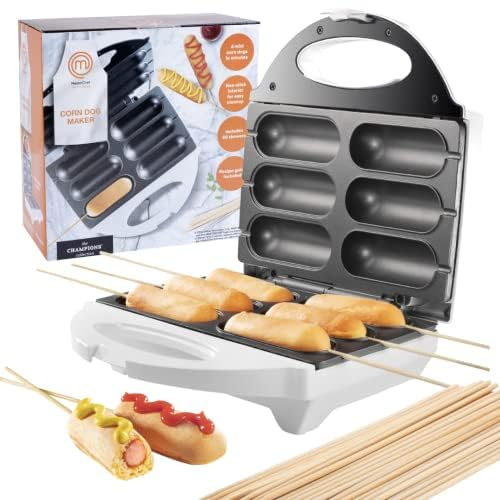 MasterChef Corn Dog Maker w 50 Skewers- Electric Nonstick Kitchen Baker- Fryer Machine Makes Hot Dogs, Cheese Mozzarella Sticks, Cake Pops, BBQ, Carnival Food, Apps & Parties- Fathers Day Gift for Dad