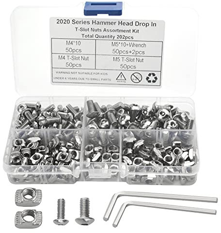 WMYCONGCONG 200 PCS 2020 Series T Nuts M4 M5 T Slot Nut Head Fastener Nut Nickel Plated Carbon Steel Sliding T Nuts Assortment Kit for Aluminum Profile Accessories