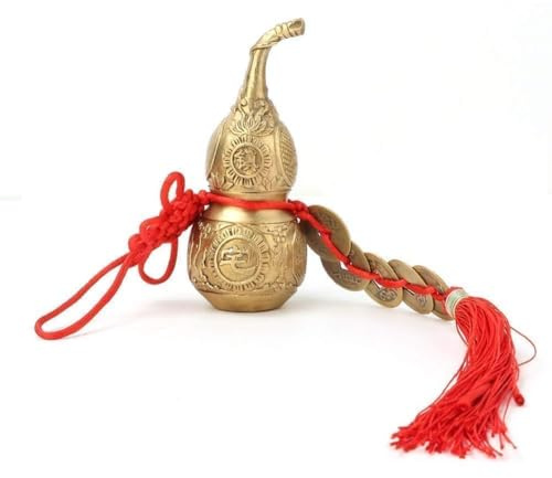 Agatige Good Luck Wu Lou Hu Lu Gourd, Feng Shui Brass Cucurbit with with Decor Tassels String and Red Chinese Knot for Housewarming Gifts Home Decoration, 10cm/3.94in