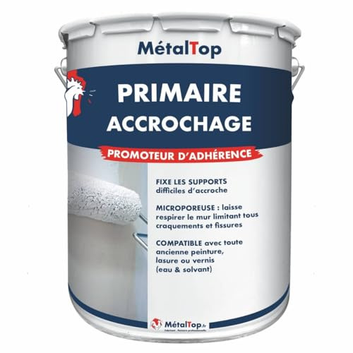 Metaltop - Primaire Accrochage - Blanc pur - RAL 9010-5 L - Sous-couche pour murs intérieurs et extérieurs. Améliore l'accroche des peintures