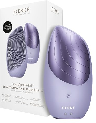 GESKE | Dispositivo SmartAppGuided™ Sonic Thermo Facial Brush | 6 in 1 | Pulizia della pelle | Spazzola per la pulizia con funzione riscaldante | Massaggiatore facciale | Spazzola viso elettrica