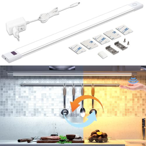 WOBANE 60cm Unterbauleuchte LED Dimmbar,5 Lichtfarben,Heller LED Lichtleiste mit Berührungsloser Sensor,LED küchenbeleuchtung unterbau,Unterschrank Beleuchtung für Regale,Werkbank