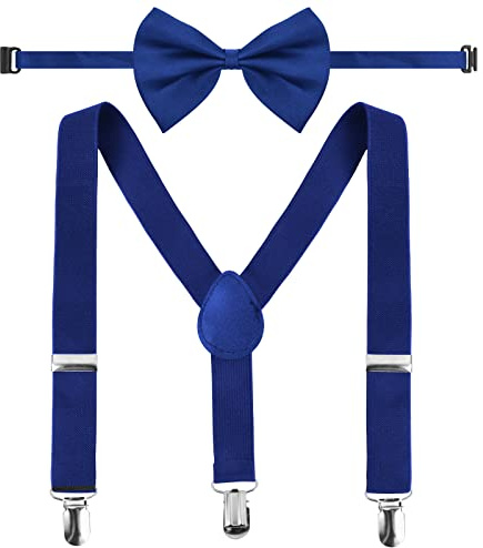 Daelesr Tirantes y Pajarita para Niño Elástico, Suspenders Kids con Clips, Y-Forma, Longitud Ajustable para Infantil Niños Niñas 1-10 Años (Azul Real)