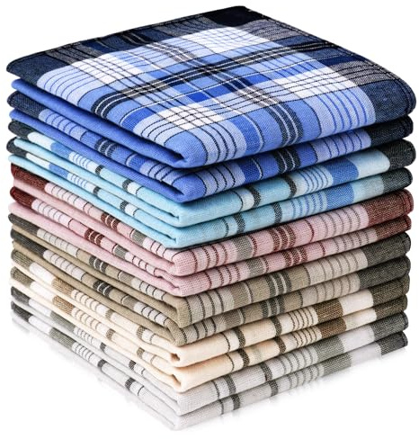 Aomig Pañuelos Hombres Bolsillos, 12pcs 40x40cm Handkerchiefs Set de Negocios y Informal, 100% Algodón Pañuelo Traje Hombre Cómodos y Suaves, Pañuelos de Tela Regalo para Hombres Versión Prémium (D)