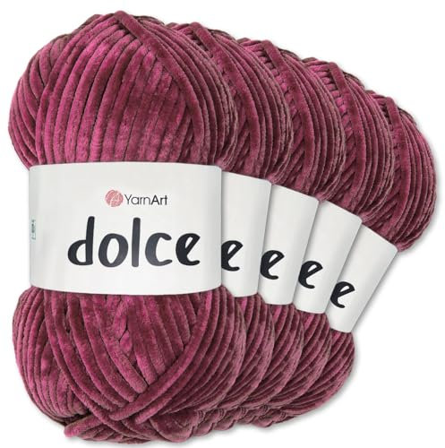 Frida's Wollhaus YarnArt 5 x 100 g Dolce Chenille Wolle Garn Stricken Häkeln Amigurumi 52 Farben (766 | Orchidee)