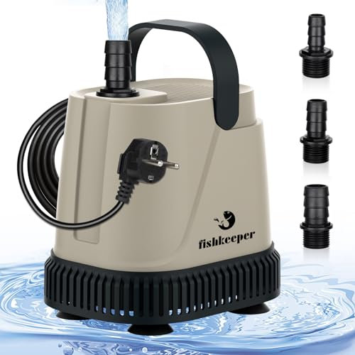 fishkeeper Aquarium Pompe a Eau Electrique, 2000L/H Réglable Mini Pompe Immergée avec 2 Buses, 30W Silencieuse Aquarium Water Pump pour Jardins, Bassin, Fontaine, Sel et Eau Douce