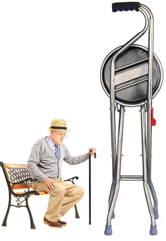 Klappbarer Gehstock Hocker, Cane Sitz Verstellbar Klappstange Sitz Klappstuhl Mit rutschfeste Fußpolster Gehhilfe Sitzstock Gehstock Herren Gehstock Mit Sitz Für Senioren Reisehilfen B