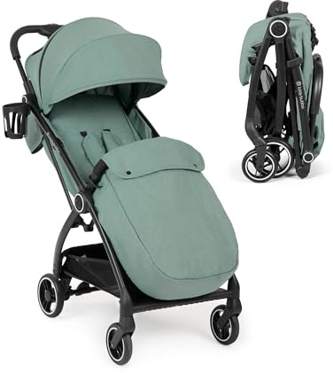 Ickle Bubba Aries Max Autofold Stroller - Feather-Light Design, Multi-Position Recline, Handy Auto-Fold Mechanism, Large Seat from Birth to 22kg with Footwarmer and Cup Holder (Sage Green)
