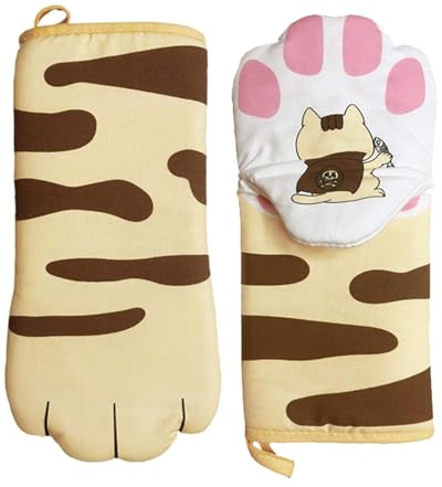 WUNZILO 1 paio Guanti da forno in cotone spesso,a forma di gatto,resistenti al calore,ideali per grigliare,guanti da cucina,adatti a forno e forno a microonde,utensili da cucina,per donne e bambini
