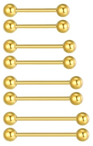 Besyvvin Metal Lengua Bares 12/14/16/19mm Barbell Oro Pezón Anillos 14G Acero Inoxidable 6mm Bolas Piercing Joyería Mujeres Hombres