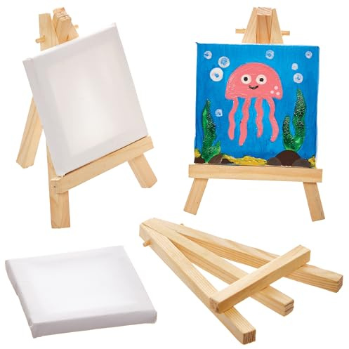 Baker Ross FN475 Mini Canvas and Easel Sets - Pack of 3, Small Canvas, Kits Party Gifts and Party Bag Fillers