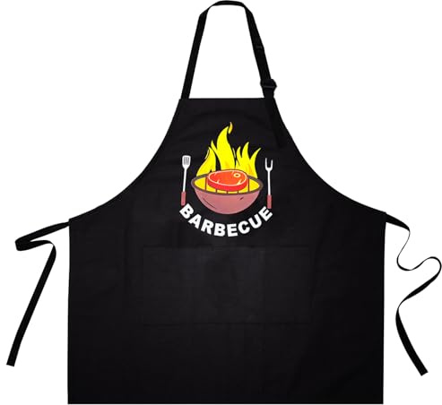 JJYHEHOT Tablier Barbecue pour Homme, Tablier de Cuisine Réglable avec 3 Poches, Étanche Noir Tablier BBQ Personnalisé pour Barbecue Fête, Fête des Pères, Anniversaire, Noël