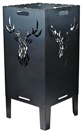 SOUK ONE Eldtunna hjort & lejon – massiv eldkorg, eldskål av stål, utomhus, firepit med motiv stabil, väderbeständig, perfekt för trädgård, terrass, gnistskydd, klippdesign (78 cm hjort)