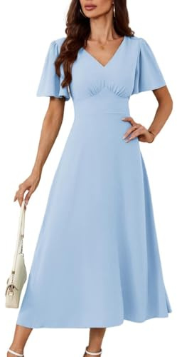GRACE KARIN Vestido Mujer Cuello V Manga Corta Volante Espalda Cuadrada Línea A Casual Elegante