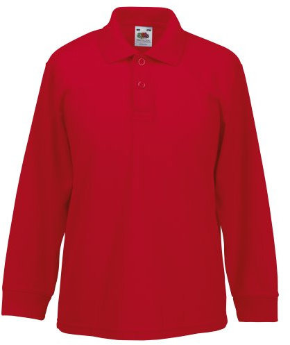 Fruit of the Loom Childrens Long Sleeve 65/35 Pique Polo/Childrens Polo Shirts (7-8) (Red)