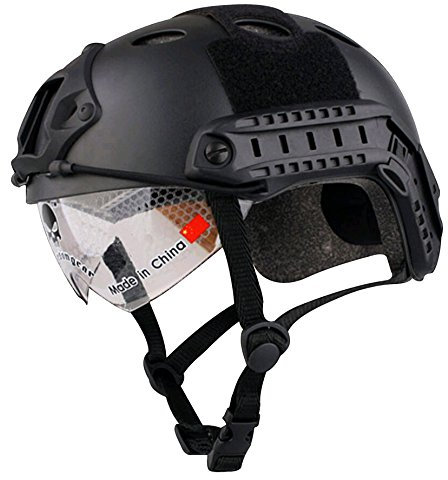 Jagd Airsoft SWAT Helm Kampfhelm Skateboard Helm Klettern Kletterhelm Scooter Helme Paintball Helme Training Suche Rettungsmaßnahmen Helm Multicam MC W für Außen Sport Ausrüstung Schutzhelm mit Schutzbrille Armee Militär Stil (Schwarz)