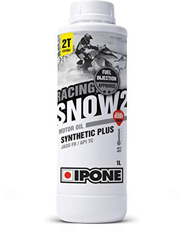 IPONE - Olio Motore per motoslitte 2 Tempi Snow 2 Racing - 100% Sintetico con esteri - Uso Sportivo e agonistico - Tanica da 1L - Profumo di Fragola
