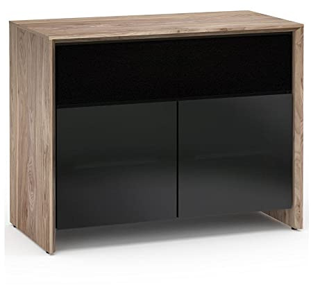 Salamander Chameleon Barcelona 329 Natural Walnut/Black Glass Twin AV Cabinet with Speaker Grill