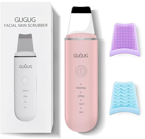 GUGUG Gesichtshaut Scrubber, Portable Poren Scrubber, Face Spatel mit 4 Modi, Mitesser Scraper für Gesicht Tiefenreinigung, 2 Silikonabdeckungen enthalten