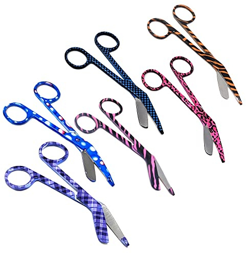 Set of 6 Bandage Scissors 5.5 Long, Nurse Vet Tech Gift - Made of Stainless Steel with Colorful Patterns, First Aid, Used For Cutting Gauze, Tape, Clothing Bandages, Vet Wrap Adhesive Removal