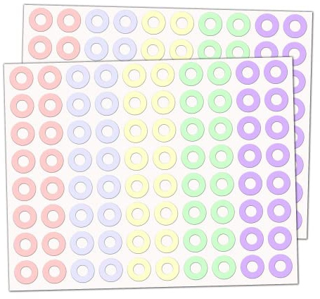 800 Pack, Paper Hole Reinforcement Stickers Labels - 0.25, 5 Colors