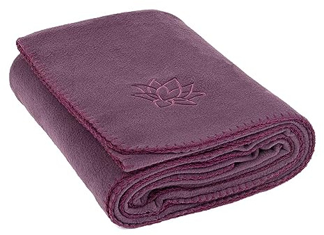 Bodhi Yogadecke ASANA Blanket | Morbida e calda coperta | Tappeto per meditazione per Shavasana | Tappeto in pile con ricamo di loto | Coperta per divano e sopra il letto | 150 x 200 cm (melanzana