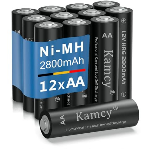 Pilas AA Recargables, KAMCY Alta Capacidad 2800mAh 1,2V Pilas Recargables AA NI-MH Baja Autodescarga para Equipos Domésticos, batería Recargable, precargadas, Paquete de 12