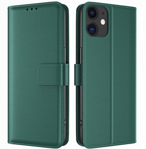 TQIAHF Coque pour iPhone 11 Coque Etui avec Porte Carte à Rabat Clapet Portefeuille en Cuir Pochette Magnétique Antichoc Flip Case Étui Cover Housse Protection Coque pour iPhone 11,Vert Foncé