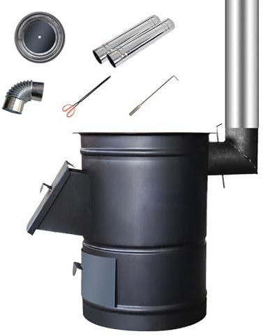 UZSPAC Pellet Stoves for Home Heating Wood Burning Stove Indoor Cylindrical Kitchen Stove for Heating, Cooking and Barbecue - Black (Size : 46 * 50cm)