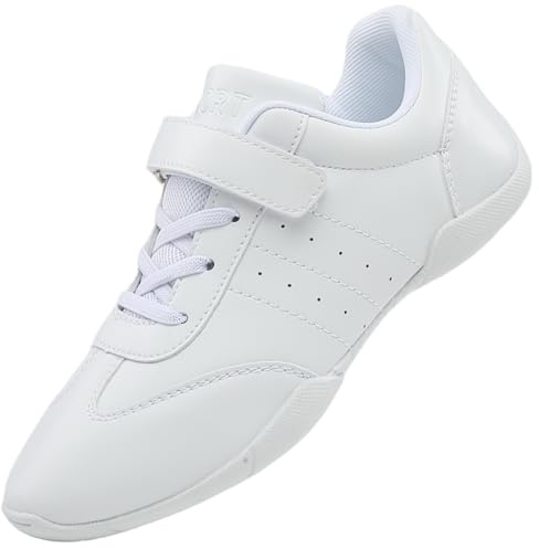 GlideMoves Scarpe da Cheer Bianche in Finta Pelle | Suola flessibile antiscivolo, design traspirante ideale per allenamenti quotidiani e competizioni.