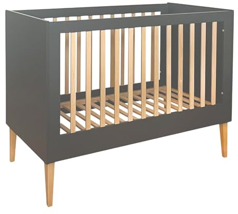 ATB barreau lit Bebe evolutif ILA - avec 60x120 Dimension pour en 0 3 âge - Blanc Lits pour Enfant - bébé Berceau a barreaux - Chambre Bois de Enfants - Complete Nourrissons mobilier (Gris)