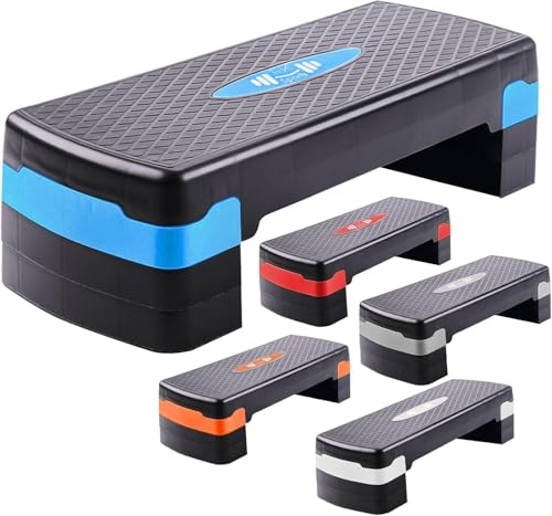 FK Sports Steppers for Exercise & Workout - 2 to 5 (10, 15, 20, 25 & 30 CM) Levels of Adjustable Height Aerobic Step - Exercise Step for Home & Gym, Indoor & Outdoor Mini Stepper (3 Levels Blue)