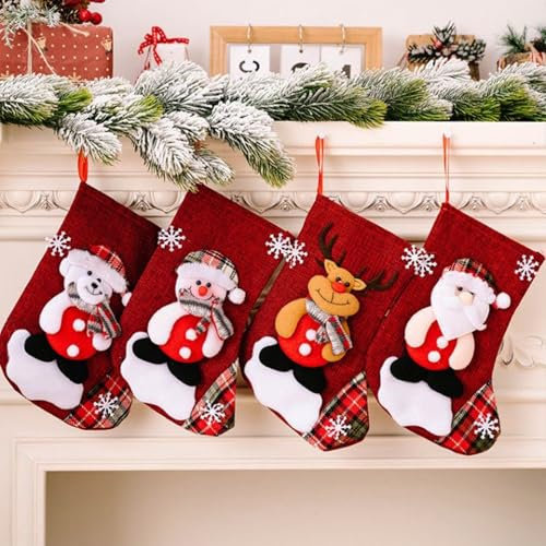 4 er Set Weihnachsstrumpf, Groß Nikolausstiefel Nikolausstrümpfe sind Weihnachtsdekorationen, die zum Füllen von Gegenständen und zum Aufhängen an Kaminen, Wänden, Treppen und Weihnachtsbäumen