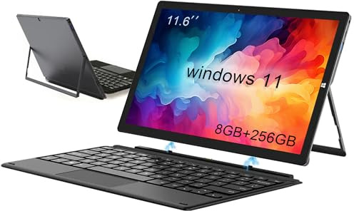 TPSPAD Tableta Windows con teclado, tabletas 2 en 1 de 11.6 pulgadas, portátiles con pantalla táctil Windows 11, Intel Celeron N4020, 1920 x 1080 IPS 6GB RAM 128GB EMMC 2.4G/5G WiFi Bluetooth HDMI USB