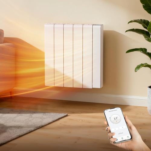BTGGG 1500W Electric Radiator Wall Mounted Electric Heater Energy Efficient Ceramic Heater with WIFI & 7 Days/24H Timer and Thermostat,LCD Touch Screen,4 Smart Modes,Window Opening Detection,White
