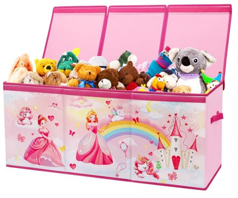 Decalsweet Princess Extra Large Kids Toy Storage Box with Lid,Foldable Oxford Toy Storage Organizer Box for Girls-96×32×40cm-Lightweight Toy Chest with Handles for Bedroom Nursery