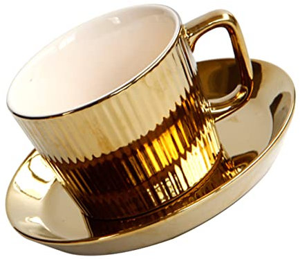 PHENOFICE 1ensemble Tasse à Café Céramique Avec Soucoupe Porcelaine Dorée Élégant Pour Maison Bureau Et Restaurants Pour Café Thé Et Boissons