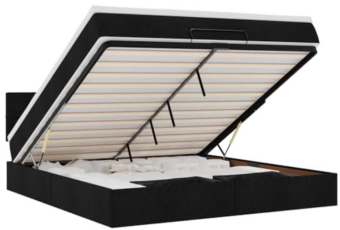 vidaXL Ottoman-Bett mit Matratze Schwarz 180x200 cm Stoff, Bettrahmen, Bettgestell mit Stauraum, Polsterbett, Bettgestell, Bettrahmen mit Stauraum