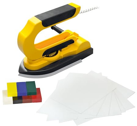 Pebaro 0274 Encaustic Maleisen Set, Bügeleisen zum Wachsmalen, 7 Wachsmalblöcke, je 5 weiße Karten A5 und DIN A6, gelb, 22 x 6 x 16 cm