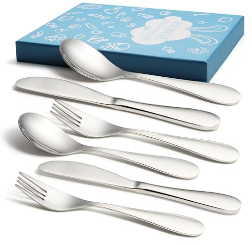 6 Piece Kids Silverware Set, EIUBUIE 18/10 Stainless Steel Toddler Utensils, Child and Baby Safe Flatware, Metal Kids Utensil Cutlery Set Includes 2 Toddler Forks and Spoons, 2 Butter Knives